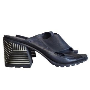Sorel Nadia Mule Black Leather Chunky Geometric Block Heel Sandals Wmn 10 Casual